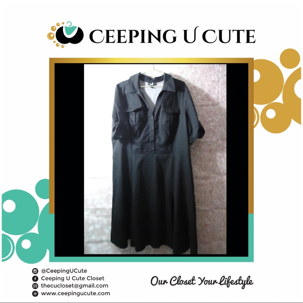 Black A-Line Dress with buttons